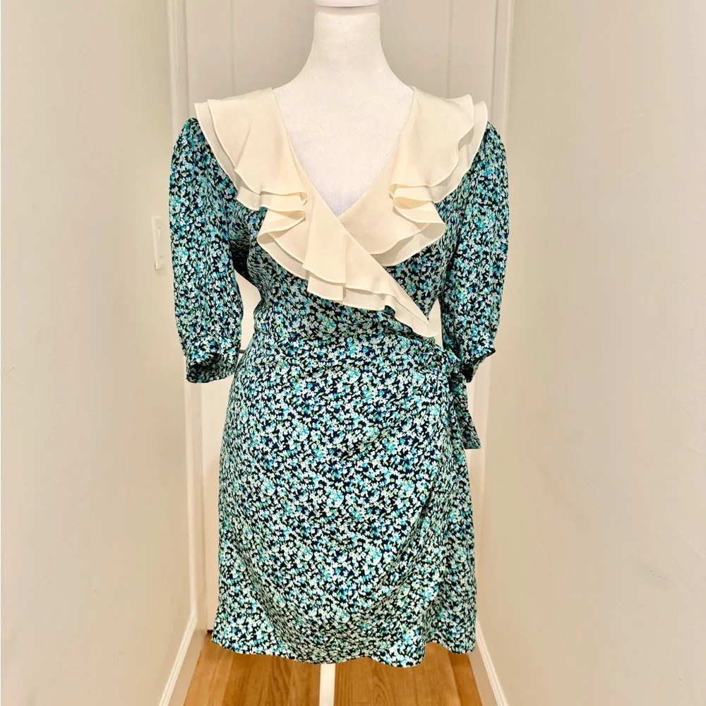 Alessandra Rich Blue and Green Floral Long Sleeve Dress - Picture 2 of 5